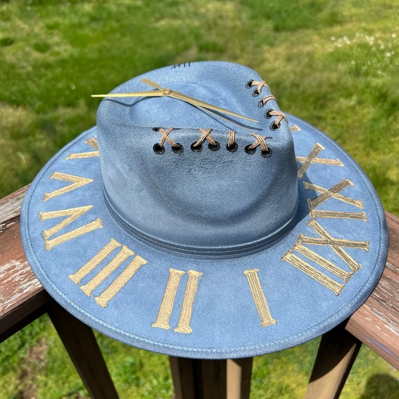 It’s Five O’clock Somewhere Hand Burned and Painted Clock Hat, Clock Burned Hat - Picture 4 of 6